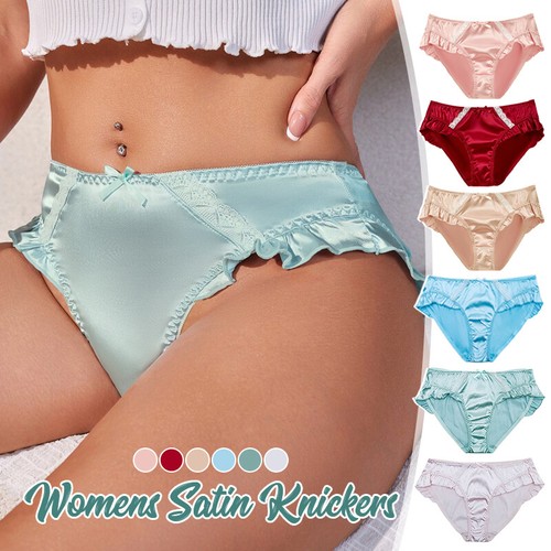 Sexy bragas de satén sedoso para mujer 3 piezas ropa interior con volantes calzoncillos lencería. - Imagen 1 de 16