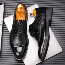 Leather Shoes Mens Brogue Business Formal Casual Real Leather Oxfords Lace Up Sz