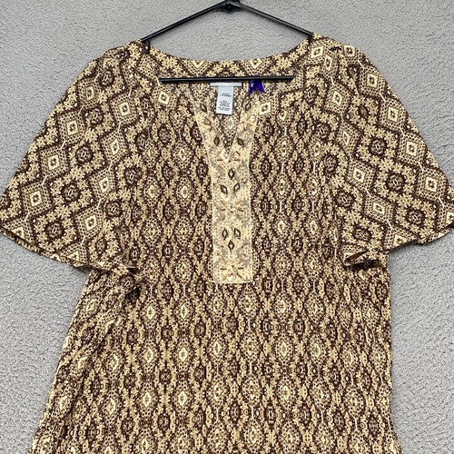 Catherines Top Womens 2XWP Petite Boho Beaded Peasant Peplum Brown Lightweight - Bild 2 von 11
