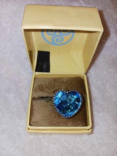 Anillo Doblete Corazón Cuarzo Azul Sajen Platino/Esterlina Talla 7 22.65 TCW (773) - Imagen 15 de 18