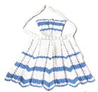 Hostess Apron, with Skirt, Belt and Upper Apron All Crocheted, White and Blue