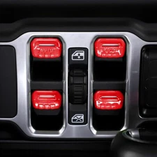 4PCS Red Window Control Switch Button Cover Trim For Jeep Wrangler JL JT 2018+