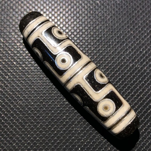 Magic Tibetan Old Agate silver Inlaid 12Eye Totem dZi Bead Amulet15*55mmC2002 - Picture 4 of 7