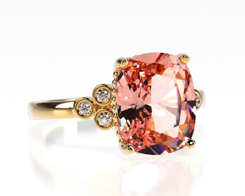 Anillo de aniversario natural de zafiro Padparadscha de corte cojín de 5 quilates enchapado en oro de 14 quilates - Imagen 7 de 7