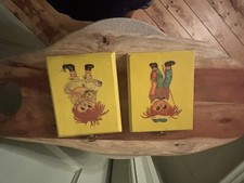 Vintage Raggedy Ann and Andy Wooden Plaques Panitings