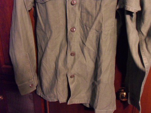 VTG ARMY Vietnam ?? Sateen Cotton Utility Shirt LS OG 107 14.5 X 30 SMALL - Picture 3 of 8