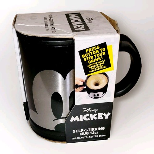NIB Disney Mickey Mouse Self Stirring Mug 12oz Coffee Tea Cocoa Black Silver Mug - Bild 1 von 8