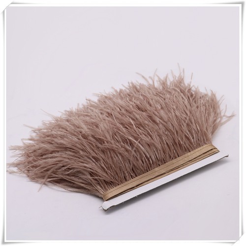 Flecos de plumas de avestruz marrón café cosidos en pluma 1 yarda - Imagen 4 de 5