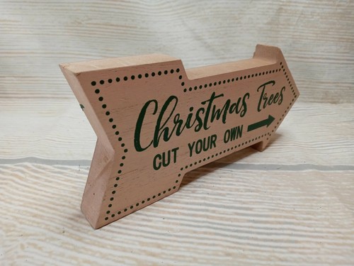 New! "Christmas Trees Cut Your Own" Arrow Wood Block Sign DECOR Winter Holiday - Picture 2 of 6