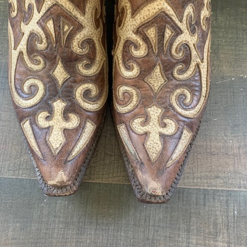 Tony Lama Women's 6.5 B Brown Snip Toe Cowgirl Boots VF3924 Embroidered GUC Read - Picture 5 of 11