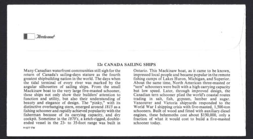 Canada # 747 Fleetwood Mackinaw Boat Cover New 1977 Unaddressed - Picture 2 of 2