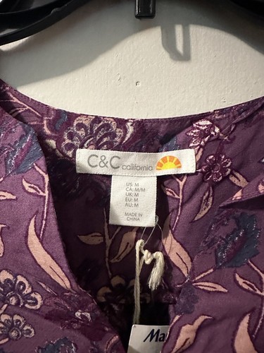 c c california Woman Top Purple ( Multicolor) Short Sleeve Size M Floral - Picture 5 of 7