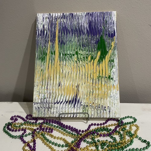 Karneval Perlenkunst Originalgemälde 11 x 14 lila grün & gold glänzend Oberfläche - Bild 11 von 17