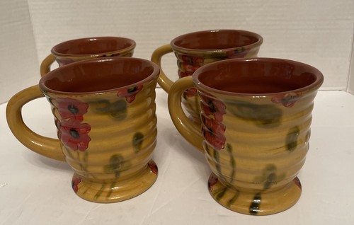 Set of 4~ AMBIANCE Fleur Rouge Nanette Vacher Mugs New