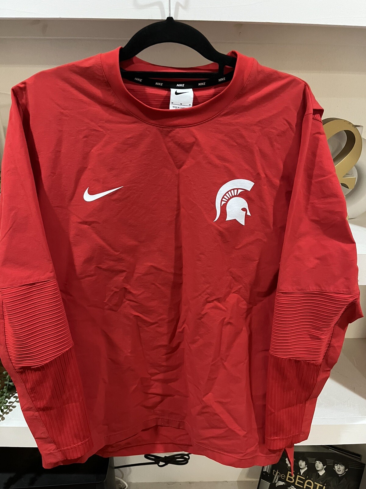 Nike Dri-fit Shirt With Ribbed Sleeves Men’s Medium Red Spartan Logo