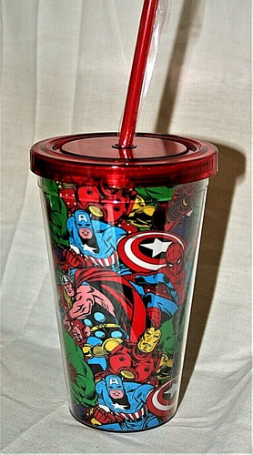 Marvel Comics The Avengers Plastic Cold Screw on Lidded Cup & Straw New NOS 2014 - Picture 2 of 7