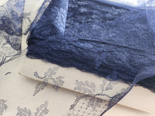 Dentelle large ancienne bleu B6 voilette restauration chapeau n°12 au mètre - Bild 7 von 7