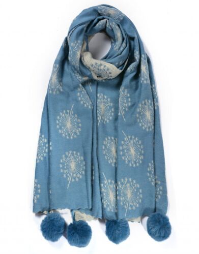 Women Ladies Winter Scarf Cashmere Bland Plain Printed Tassel Hem Pompom Scarf - Picture 12 of 275