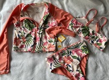 NWT Swimsuit SPF 50 California Kids Girls Size 8 3-pc set Rash Guard Reversible