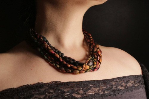 Mehrstrang Halskette weiche Merinowolle Schal Halswärmer Lagenlook Textil Schmuck - Bild 4 von 6