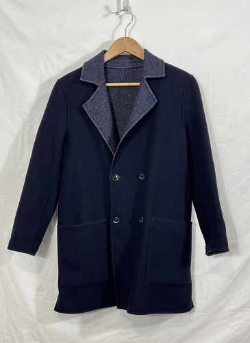 Massimo Dutti Navy Blue Reversible Wool Blend Coat Jacket Women's Size Small S