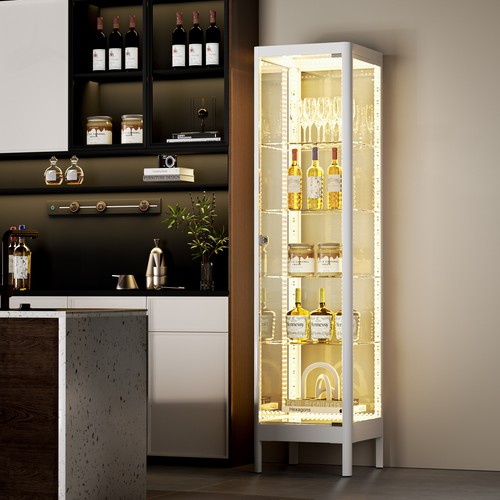 13 RGB Lights Collectible Display Cabinet Tempered Glass Curio Rack Steel Frame - Picture 2 of 22