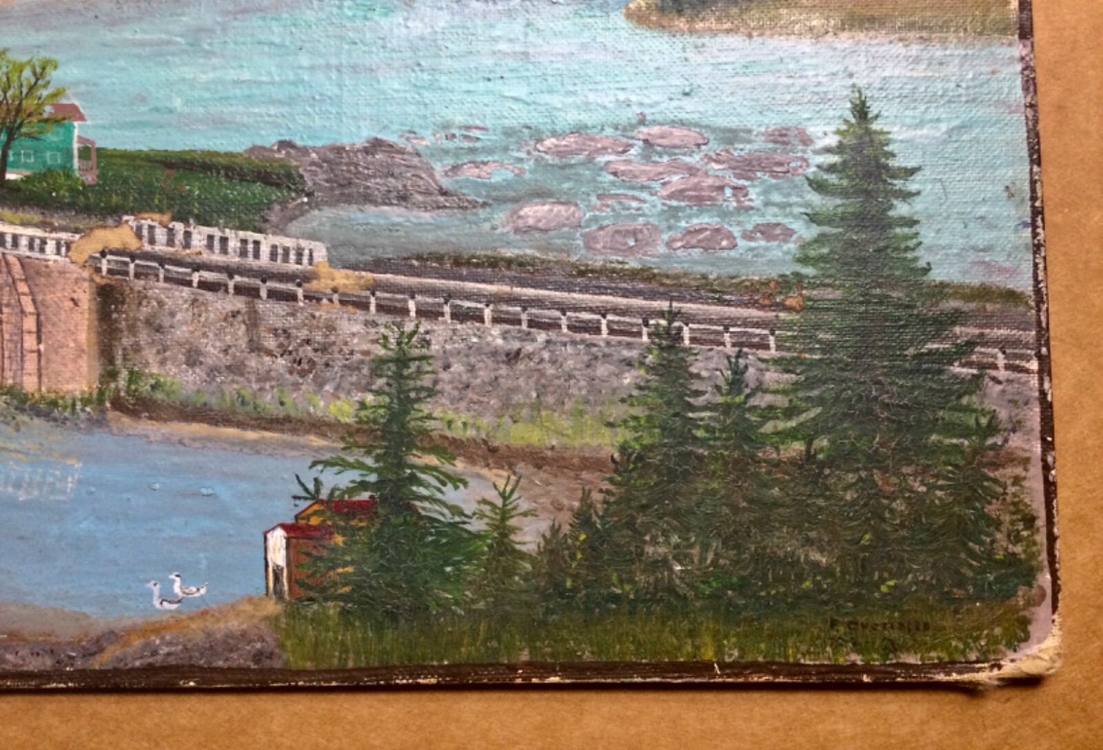 Vintage Primitive Painting by Frank Curtodico titled North Canada done in 1963.