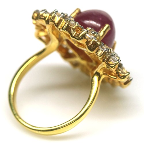 Gemstone 10 x 11 mm. Red Ruby & White Zircon Jewelry Ring 925 Silver Size 7 - Picture 3 of 4