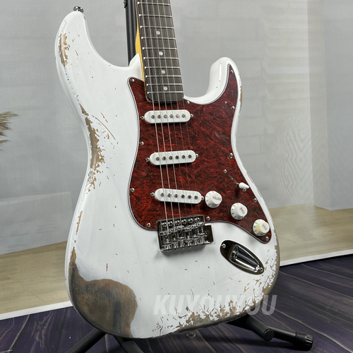 Guitarra eléctrica White Aged Custom reliquias pesadas diapasón palo de rosa envío rápido - Imagen 6 de 14