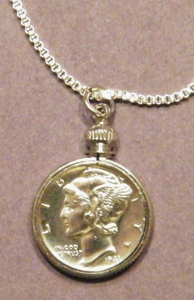94 - Sterling Silver Mercury Dime Fixed Chain Necklace by Jason Ogg