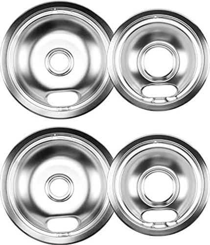 Set 4 pentole gocciolanti per stufa GE Hotpoint cromate copri bruciatore elettrico ricambio superiore