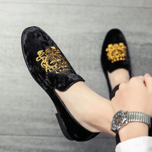 Mens Embroidery Velvet Smoking Slippers Formal Tuxedo Shoes Slip On Loafers - Picture 12 of 22