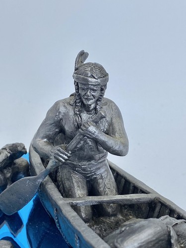 Native American Pewter Sculpture Downstream Canoe Michael Ricker 15/700 10x5x5 - Picture 2 of 15