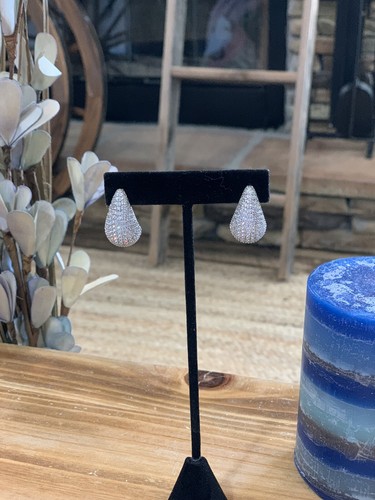 Natural ~ BLINGED OUT ~ Water Drop Cubic Zirconia Silver Plated Earrings - Picture 7 of 9