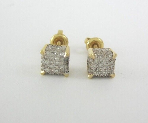 BEAUTIFUL 14K YELLOW GOLD CUBE DIAMOND CLUSTER SCREWBACK EARRINGS .38CT. 2.1G - Foto 3 di 7