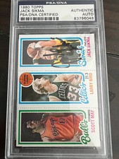 1980-81 Topps Scoring Leader Larry Bird, Scott May, Jack Sikma AUTO PSA Authenti