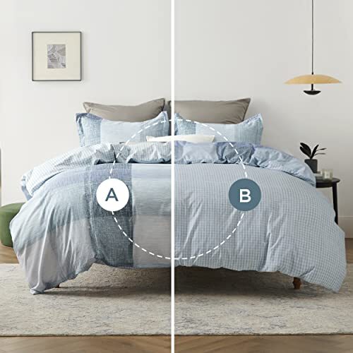 Duvet Cover Queen Size - Reversible Queen (90" x 90") 02 - Blue (No Comforter) - Picture 4 of 6