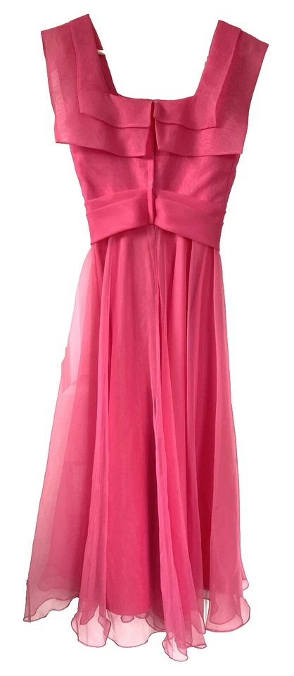 Maxi Vestido De Colección Años 80 Alyce Designs Talla 8 Rosa Gasa Formal Fiesta Baile de graduación Foto 3 de 4