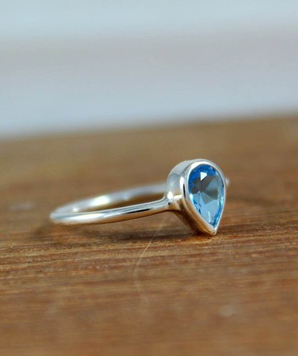 Natural Blue Topaz Gemstone Handmade Simple Dainty Ring 925 Sterling Silver Ring - Picture 5 of 5