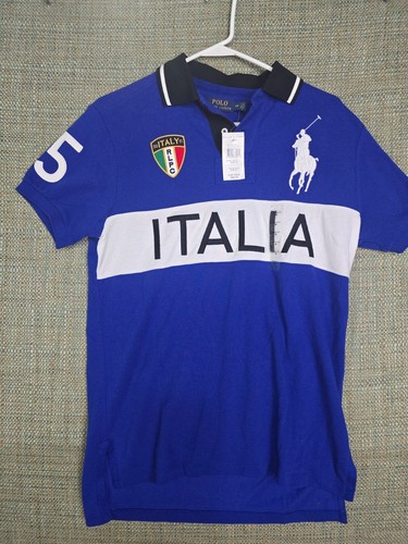Ralph Lauren Mend Poloshirt M Large Logo Italia Kurzarm Custom Fit Neu mit Etikett