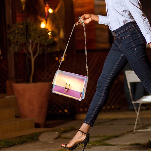 Bolso de Cadena Bolso Cruzado Holograma Rave Neón Pequeño Bolso de Mano Ver a Través Transparente - Imagen 9 de 10