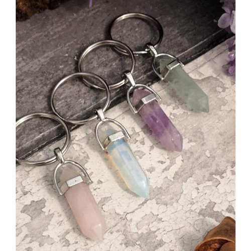 Llavero de cristal de punta tallada terminada natural Reiki llavero de piedras preciosas curativas - Imagen 16 de 54