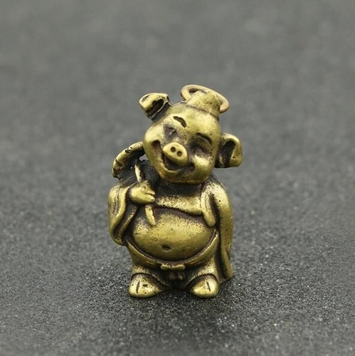 Rare Chinese Art Old Brass Pig Pendant Statues Figure Tea Pet Decoration Gift - Picture 1 of 5
