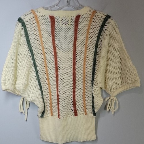 Suéter hippie True Vintage años 70 batwing punto abierto bordado rayas cuello en V - Imagen 2 de 6