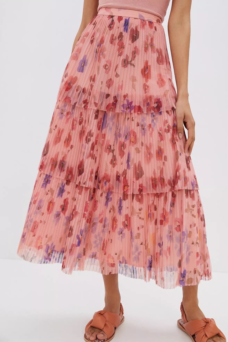 Anthropologie Tomasa Pleated Tulle Midi Skirt Size M eBay