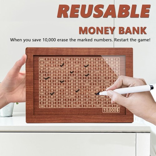 10000 Cash Vault Wooden Savings Box,2024 New Wooden Savings Box with Money Ta... - Picture 4 of 8