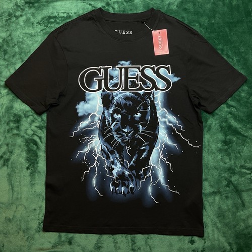 GUESS Los Angeles Men’s Short Sleeve T-Shirt Size SMALL Black w/Blue, Silver NEW