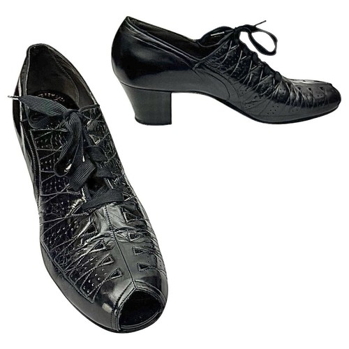 The Foot Saver 1930S VTG WOMENS LACE UP VINTAGE PEEP TOE SHOES 8.5 4 A (NARROW) - Picture 7 of 12