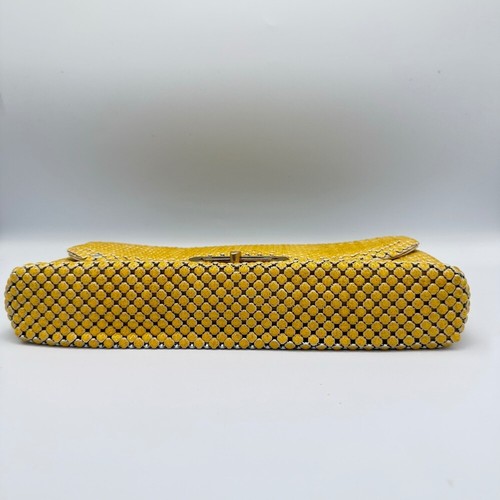 Vintage Yellow Glomesh Glitter Sparkle Hand Bag Purse 23” Gold Chain - Picture 9 of 9