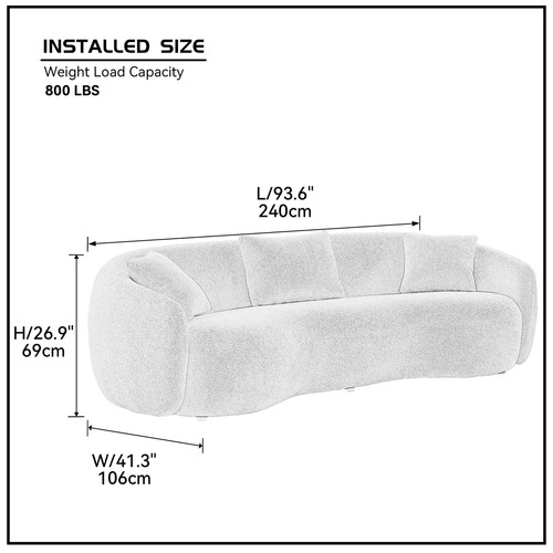 Mid Century Modern Curved Living Room Sofa, 4-Seat Boucle Fabric Couch for Bedro - Picture 12 of 12